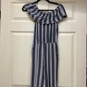 CHILDS grey and white stripped jumpsuit size large